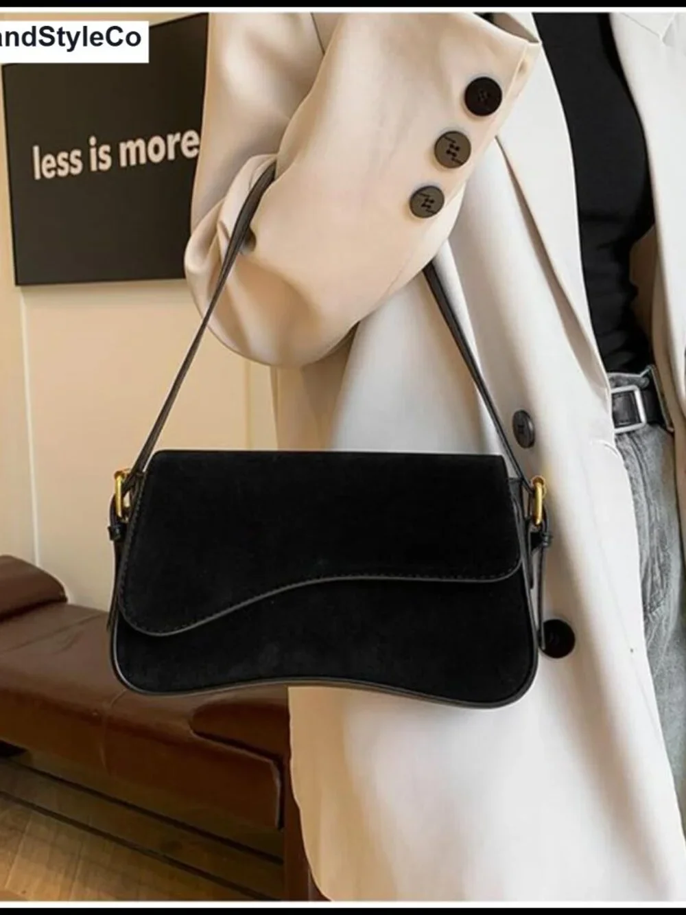 Suede Shoulder Bag Underarm Purse Y2K Tote Crossbody with Removable Strap